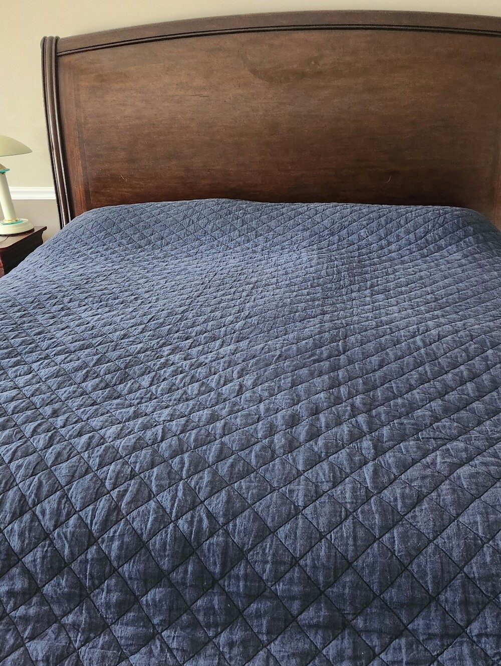 POTTERY BARN Diamond Quilt King / Cal King Belgium Flax Blue 108x92 Reversible